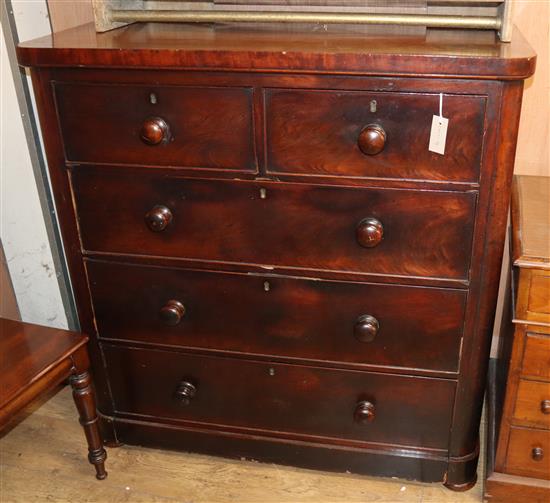 A Victorian mahogany chest of two short and three long drawers W.105cm